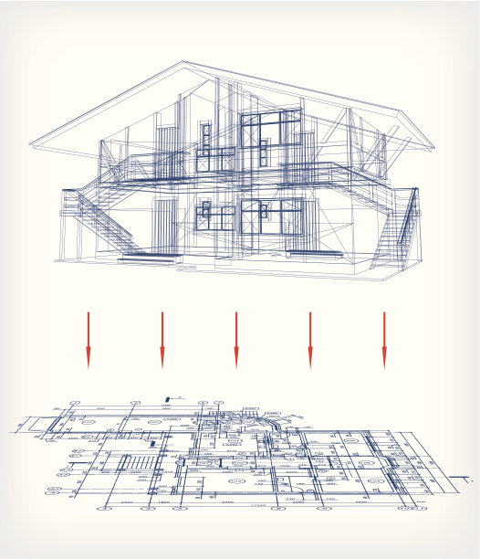 程式化的房屋模型与平面图。向量图片下载