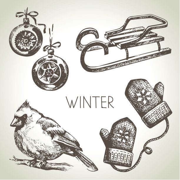 手绘冬季圣诞套装图片下载