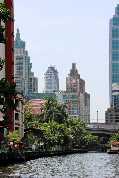 城市建筑中的河流景观图片下载