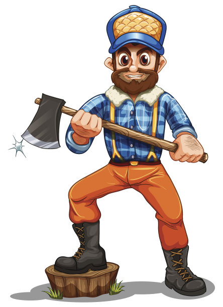 伐木工人踩着树桩图片下载