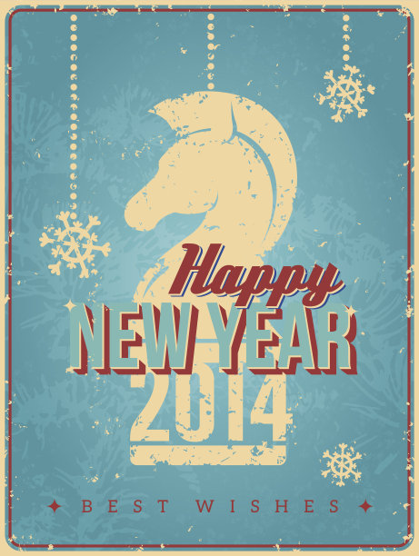 复古除夕贺卡与程式化的马的形象图片下载