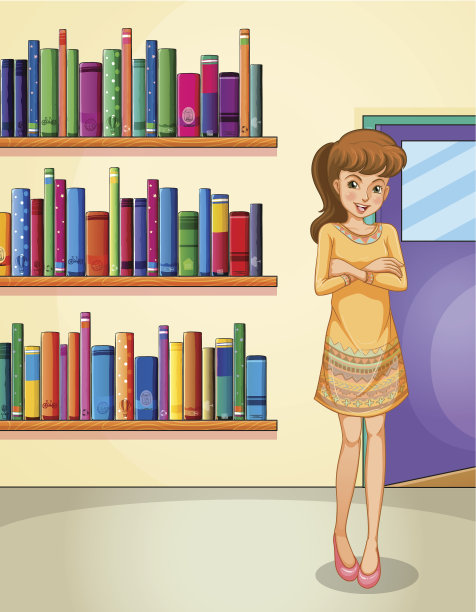 站在书架前的女士图片下载
