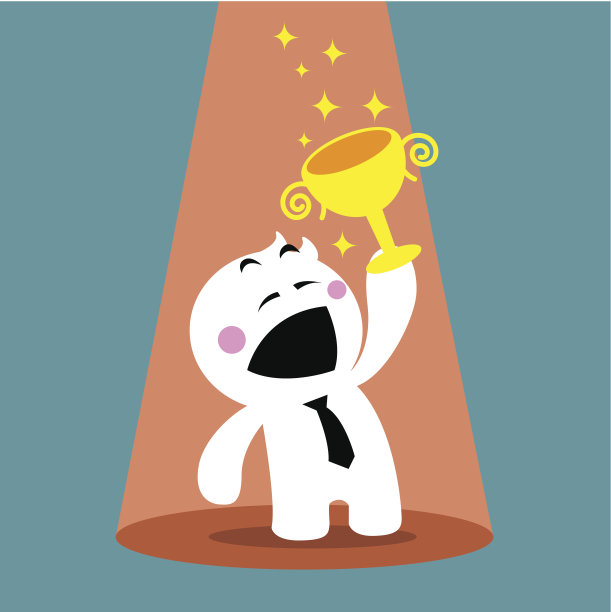 商人是举起金杯的胜利者素材图片