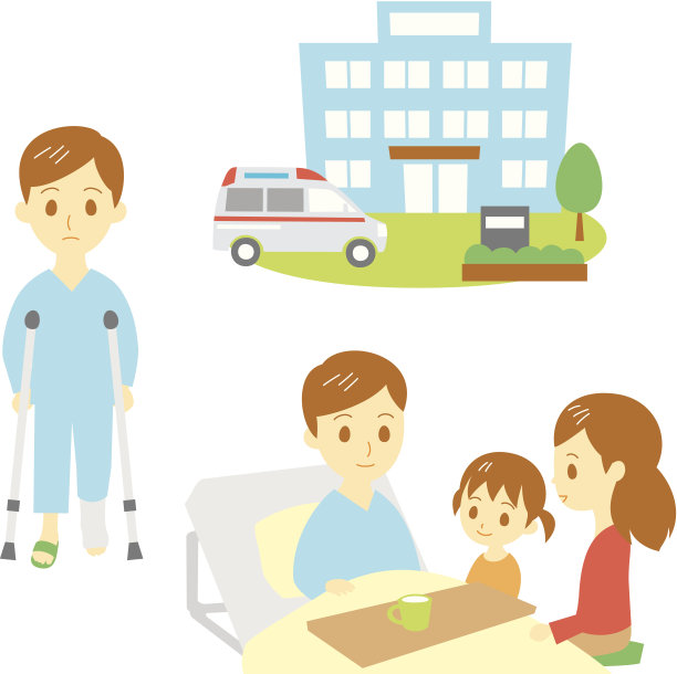 腿部骨折的受伤男人和家人在医院图片下载