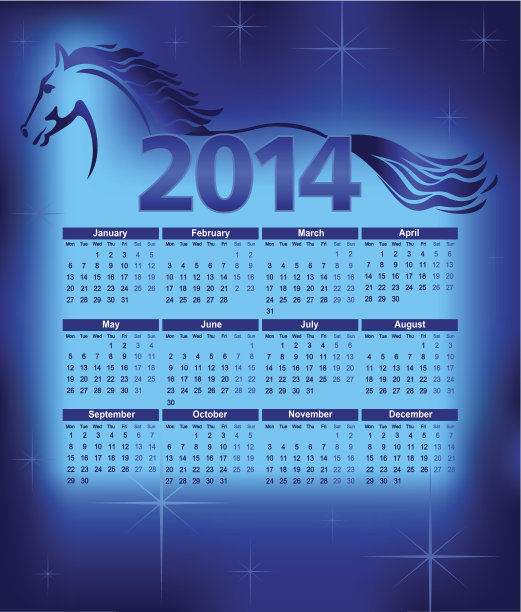历法2014，马年，矢量图片下载