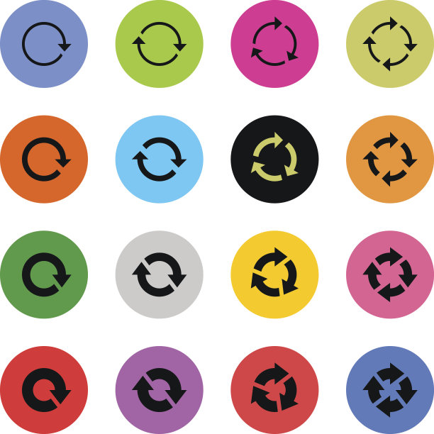 箭头标志复位，重载，旋转，刷新，颜色按钮，圆形图标图片下载