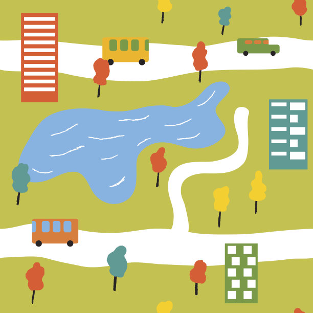 欢快明亮的城市在夏天的时候。向量无缝的背景图片下载