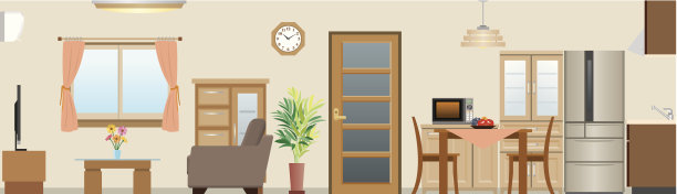 配有插图的厨房和生活区素材图片