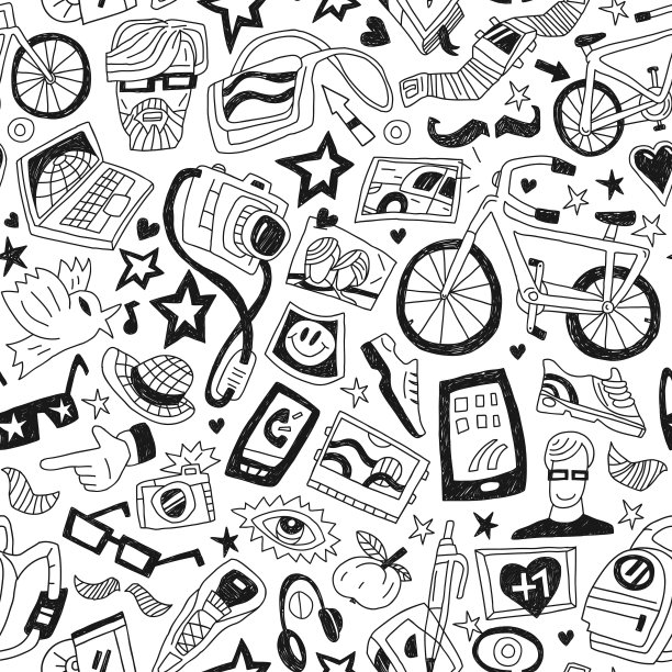 时尚元素的黑白线图标图片下载