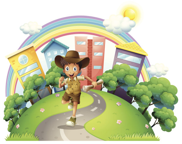 男孩沿着街道跑图片下载