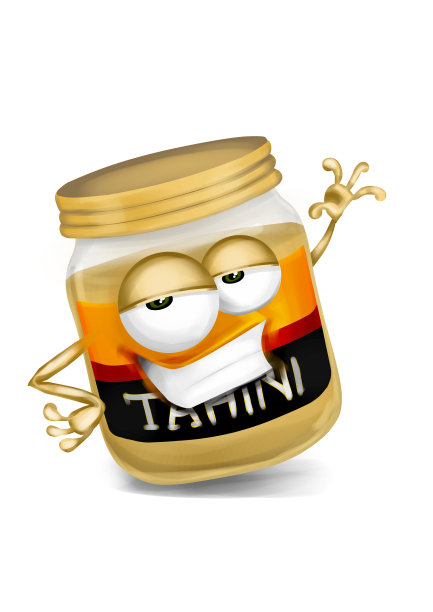 凉凉的芝麻酱罐，狡猾的芝麻酱卡通人物，挥挥手图片下载