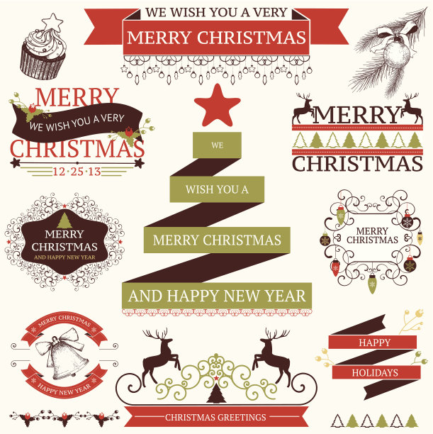 矢量收集的图形元素圣诞节和新年图片下载