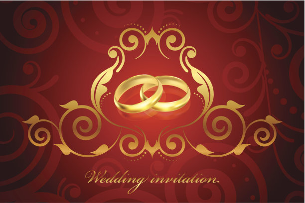 Vector红色和金色的婚礼请柬图片下载