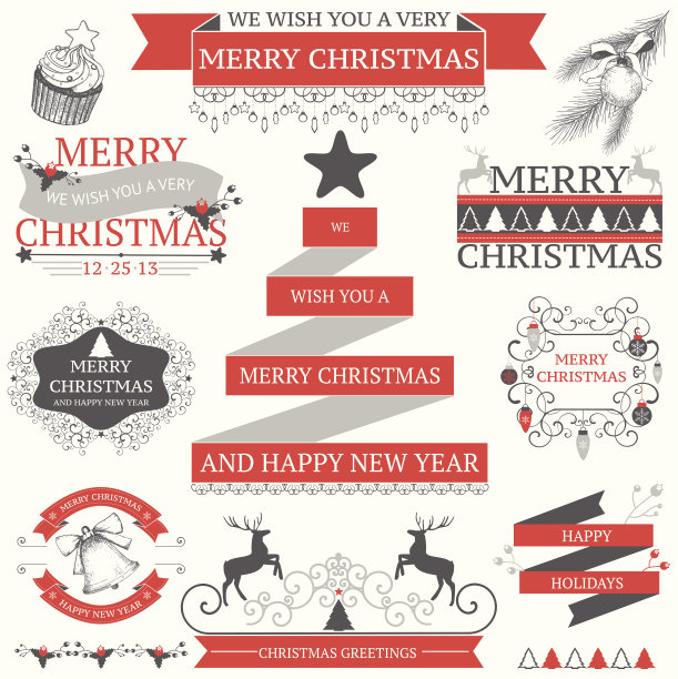 矢量集装饰圣诞节和新年的图标图片下载