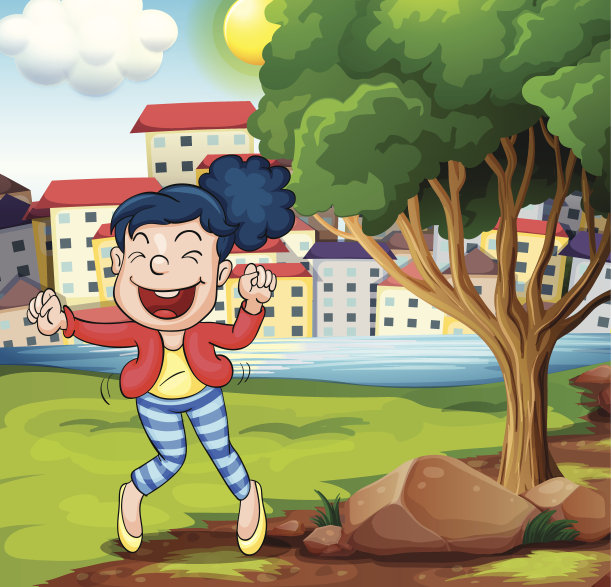 快乐的女人在树旁跳舞图片下载