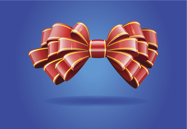 蓝色背景上的红色蝴蝶结。图片下载