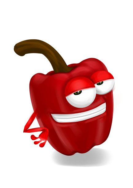 酷红辣椒卡通人物半睁着狡猾的眼睛，微笑着图片下载