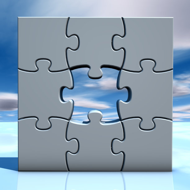3d抽象的蓝色商业背景与gigsaw拼图和天空图片下载