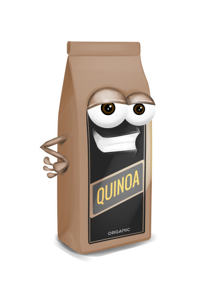 酷藜麦包装卡通人物与滑稽的眼睛，微笑图片下载