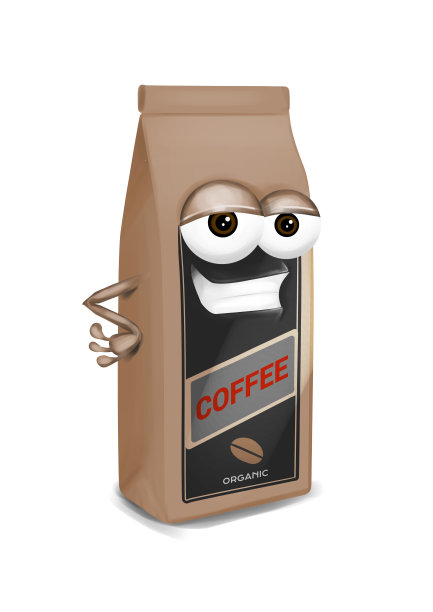 凉爽的棕色咖啡纸袋卡通人物狡猾的眼睛图片下载