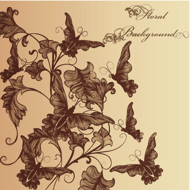 美丽的花卉背景与装饰和蝴蝶素材图片
