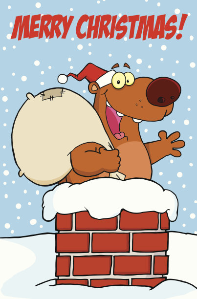 圣诞熊在烟囱里挥舞着文字图片下载