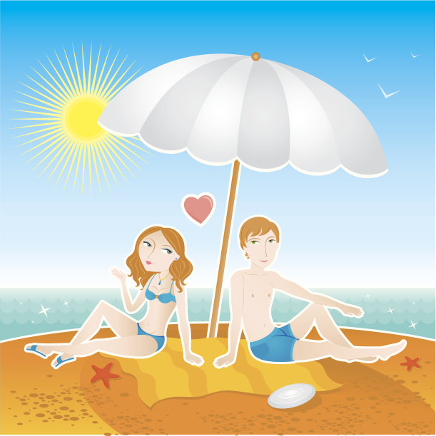 沙滩上的情侣图片下载