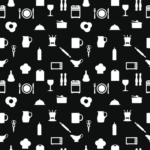 厨房工具图标剪影无缝模式矢量插图图片下载