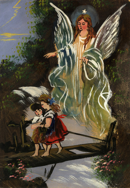 守护天使-守护天使保护儿童的经典插图图片下载