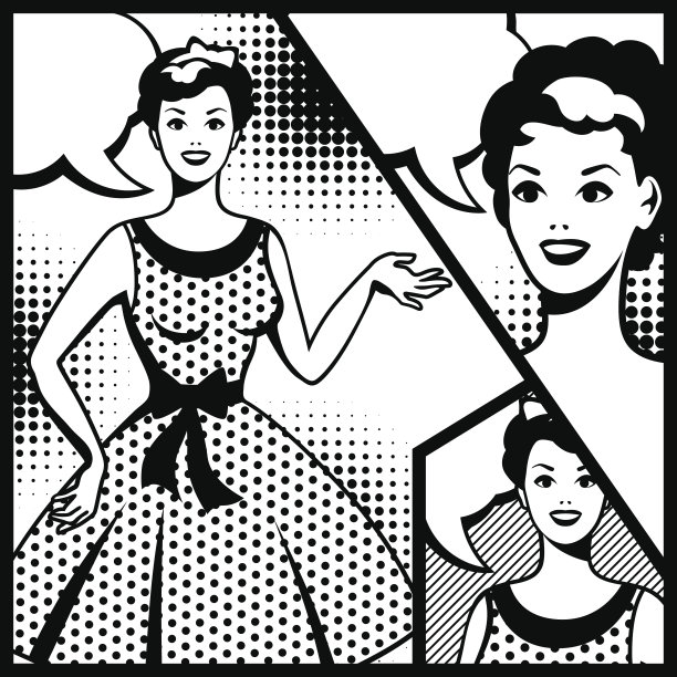 流行艺术风格复古女孩的插画。素材图片