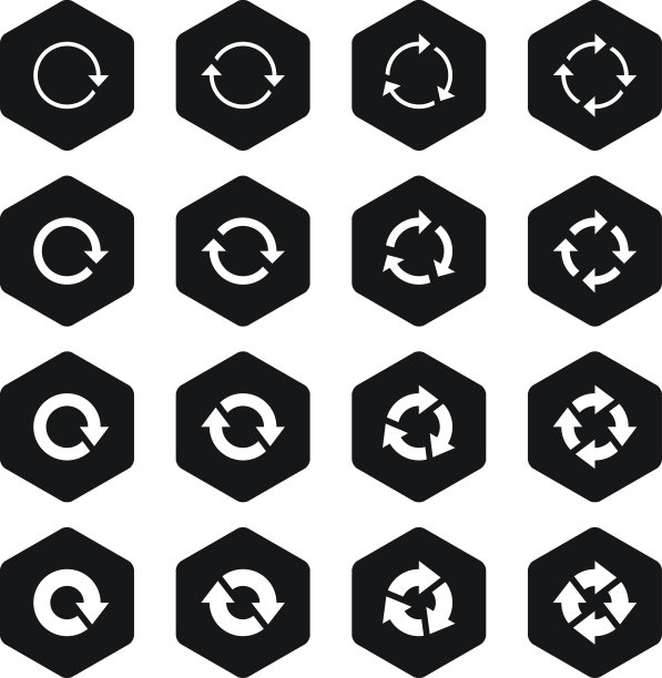 箭头标志复位重新加载旋转刷新黑色按钮六边形图标图片下载