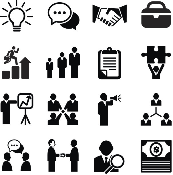 显示商业活动的黑色和白色图标图片下载