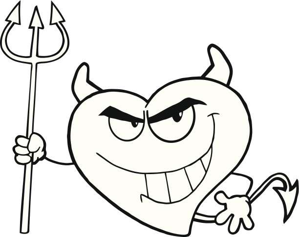 黑色和白色的坏恶魔的心字符与三叉戟图片下载