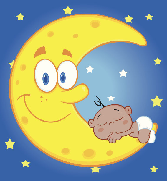 可爱的非洲裔美国男婴在月亮上睡觉的背景图片下载