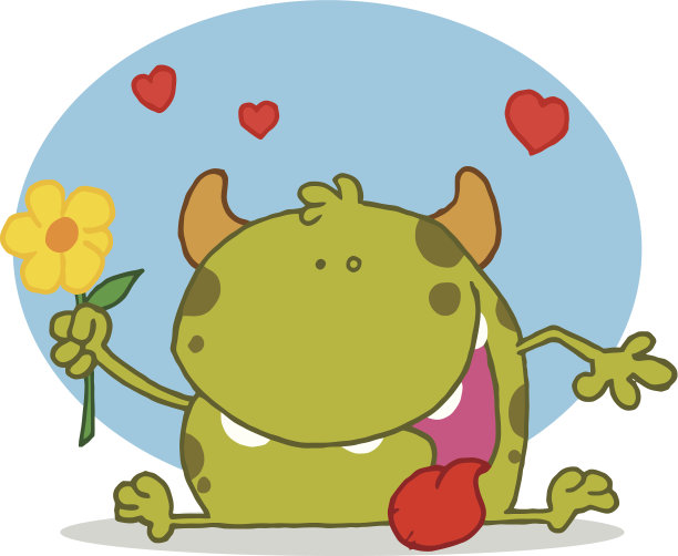 绿色的怪物拿着一朵有背景的花图片下载