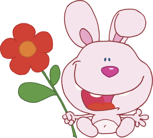 粉红色的兔子拿着一朵花图片下载