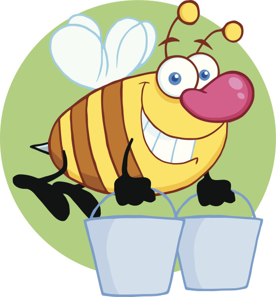 快乐的蜜蜂带着桶和背景飞行图片下载