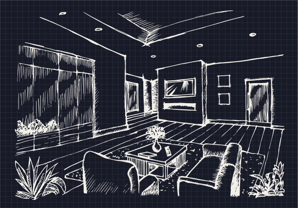 手绘客厅室内设计图片下载