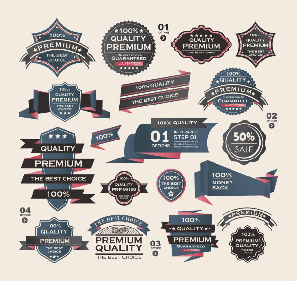 套的复古标签缎带，复古风格。设计元素。图片下载