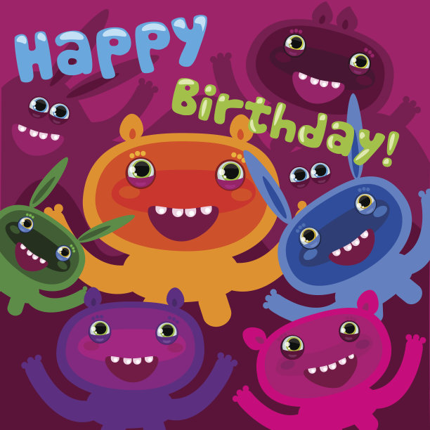 可爱怪物的生日卡片图片下载