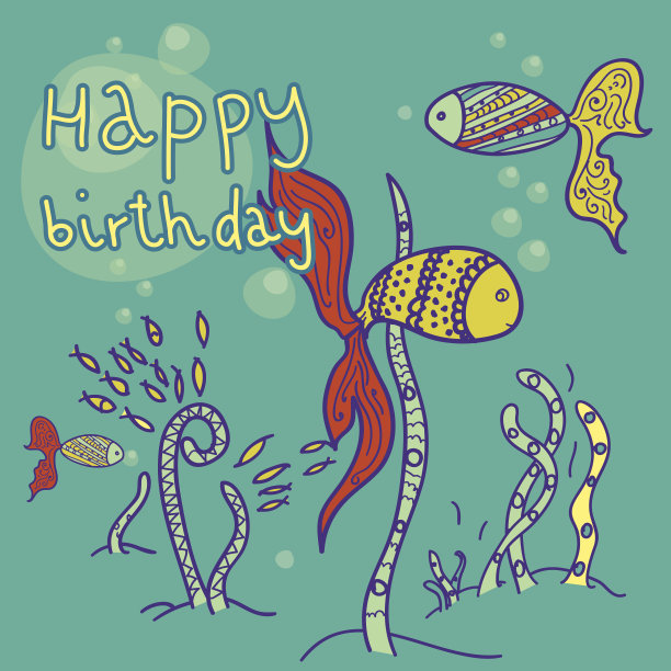 贺卡。水下生日快乐。图片下载