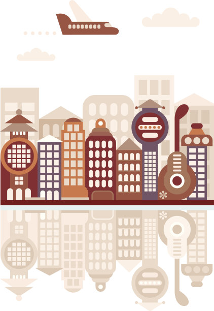 城市景观与反射矢量插图图片下载