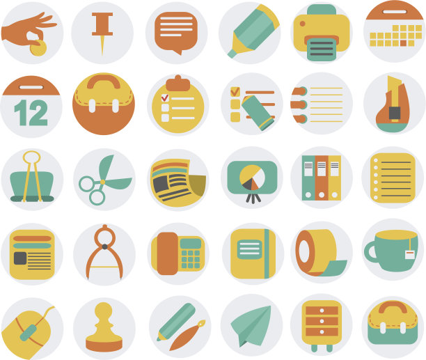 业务和办公室平面图标集图片下载