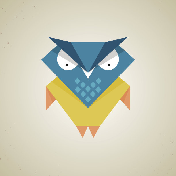 可爱的小蓝黄相间的卡通猫头鹰图片下载