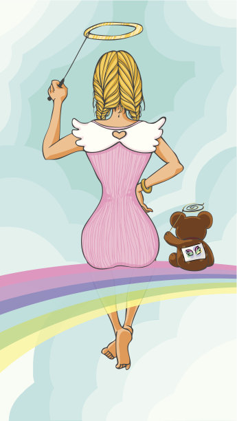 坐在彩虹上的女孩图片下载