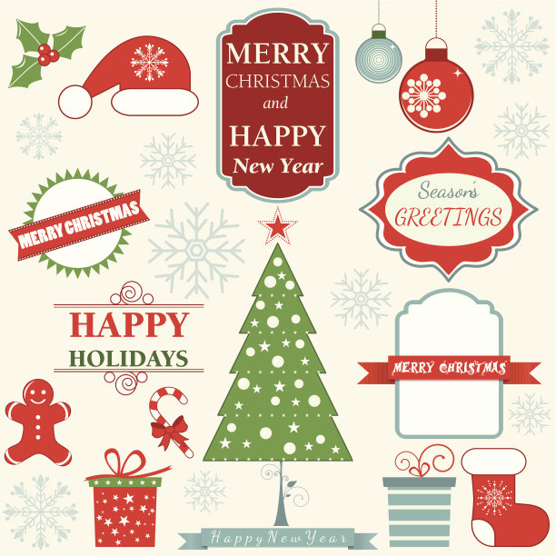 彩色的圣诞标志和标签的插图图片下载