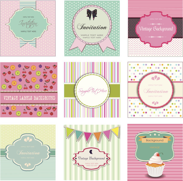 一套复古的标签和邀请，矢量设计图片下载
