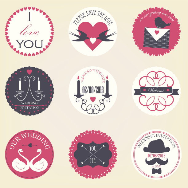 矢量收集装饰婚礼图标图片下载