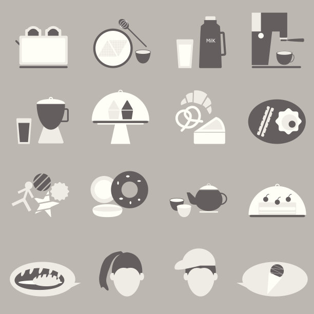 面包房和饮料图标上的灰色背景图片下载