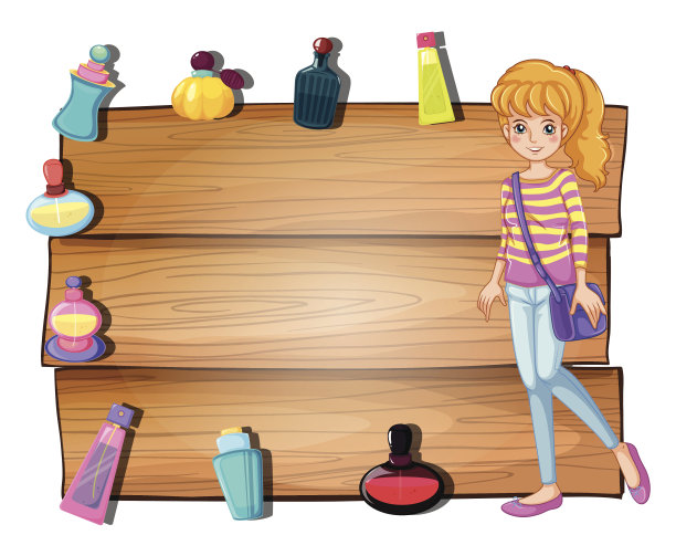 一个女人站在空招牌前，手里拿着香水瓶图片下载